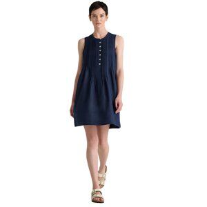 Quince 100% European Linen Sleeveless Swing Dress Navy Blue Sz MED Pleat Casual